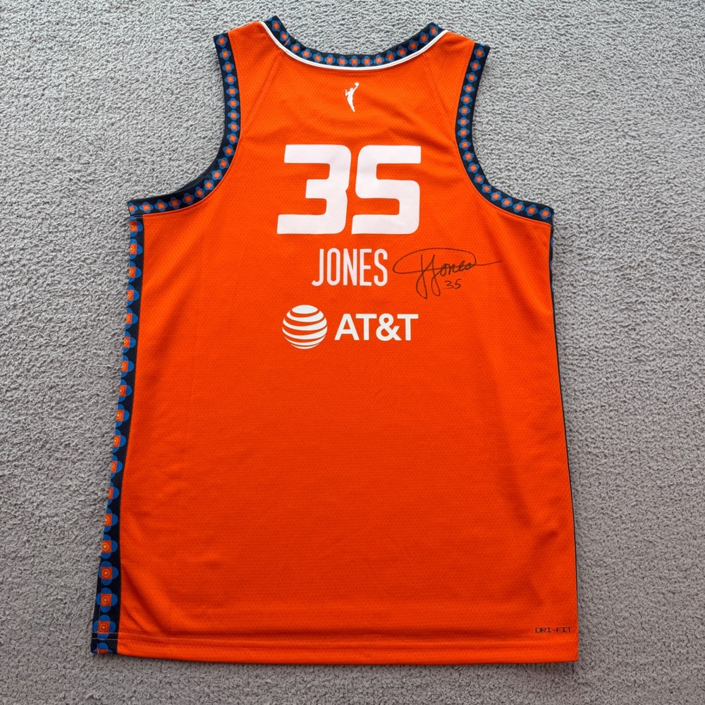 Autographed Nike Connecticut Sun Jonquel Jones 35 WNBA Jersey Orange Mens L